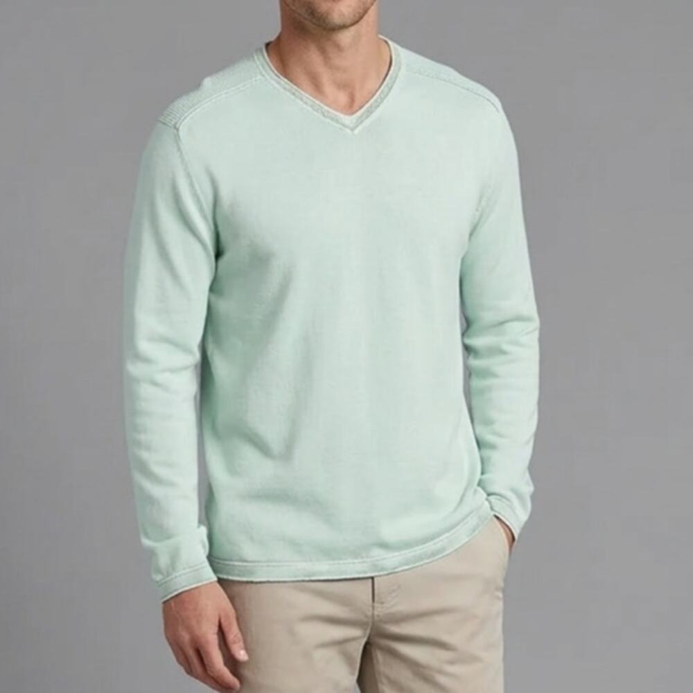Tommy Bahama Mens V Neck Cotton Sweater Seafoam Green XL Preppy Coastal Resort